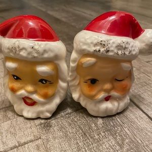 Vintage winking Santa Claus salt, and pepper shakers